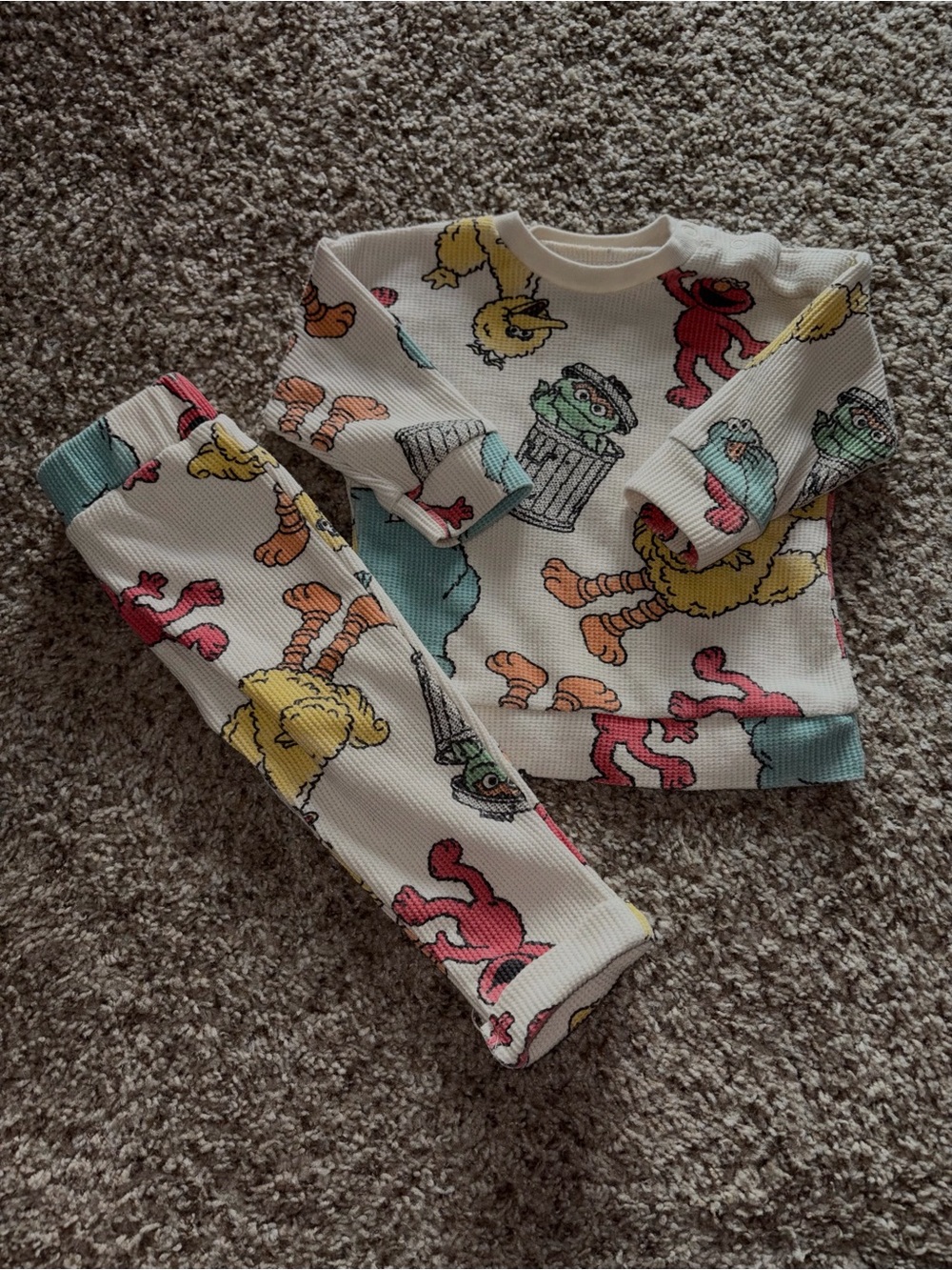 Sesame Street White Waffle-Knit Top with Multicolor Character Prints